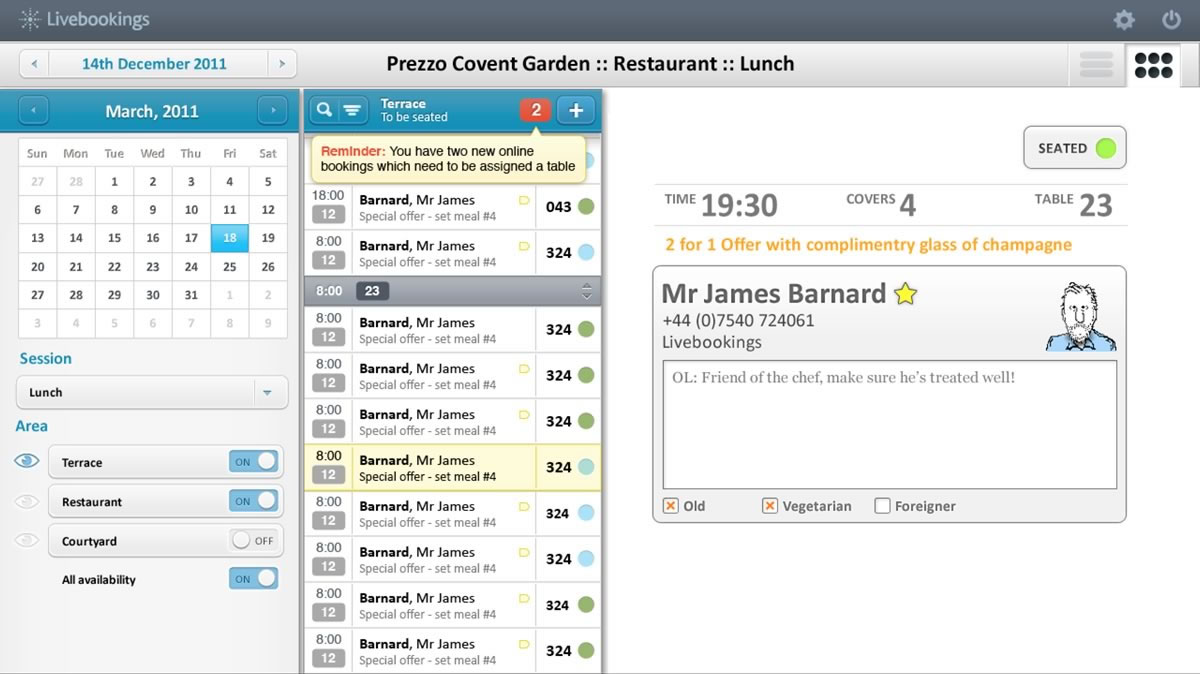 HTML5 Booking widget for Bookatable